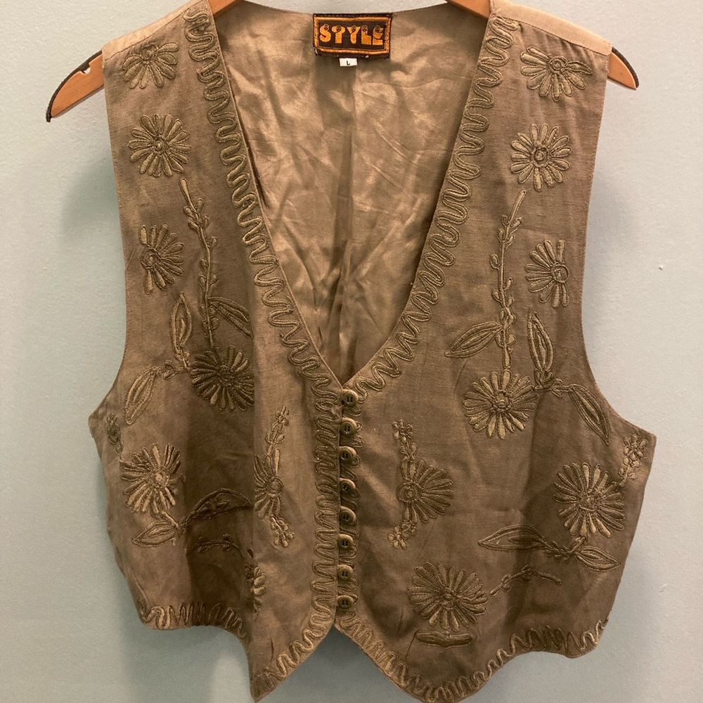 Green Embroidered Vest Large
